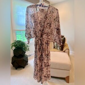 Worn once!  IRO size 40 silk midi-dress in pale pink and gold- flowy and elegant